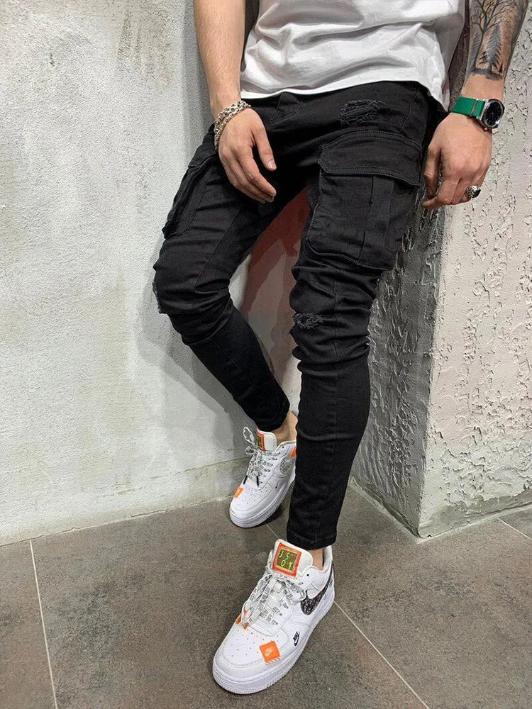 Men Stretchy Multi-pocket Skinny Jeans