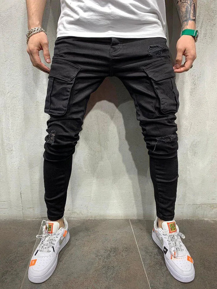 Men Stretchy Multi-pocket Skinny Jeans