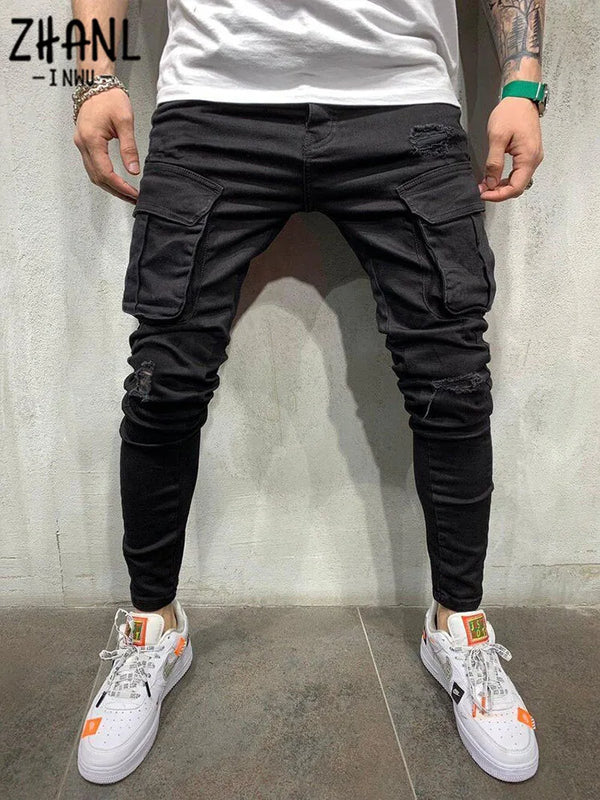 Men Stretchy Multi-pocket Skinny Jeans