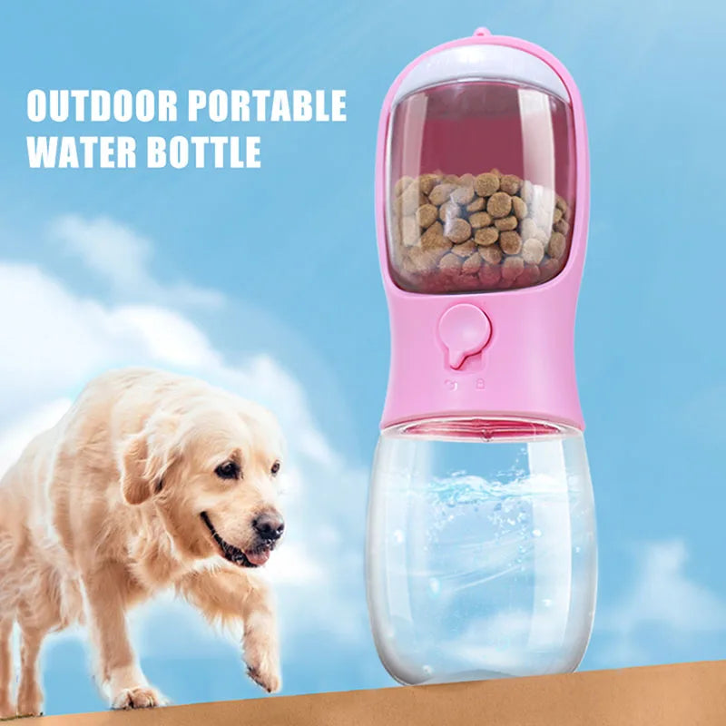 Water Bottle with Portable Pet Food Dispenser