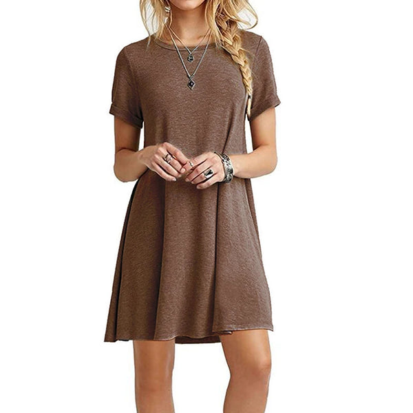 Women Casual Short Sleeve T Shirt Dress Vintage