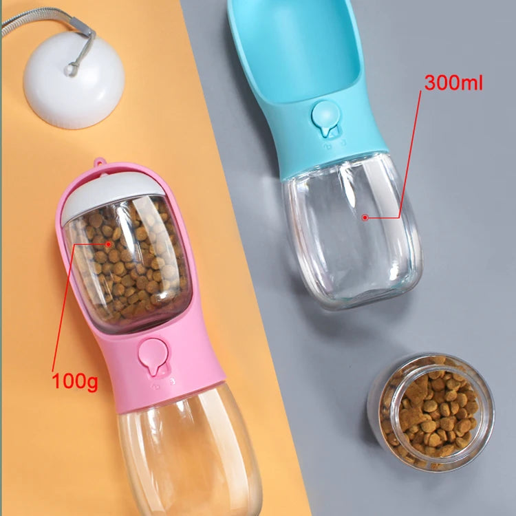 Water Bottle with Portable Pet Food Dispenser