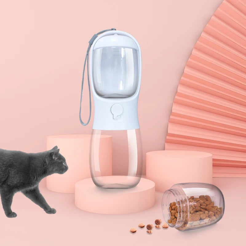 Water Bottle with Portable Pet Food Dispenser