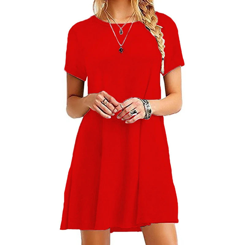 Women Casual Short Sleeve T Shirt Dress Vintage